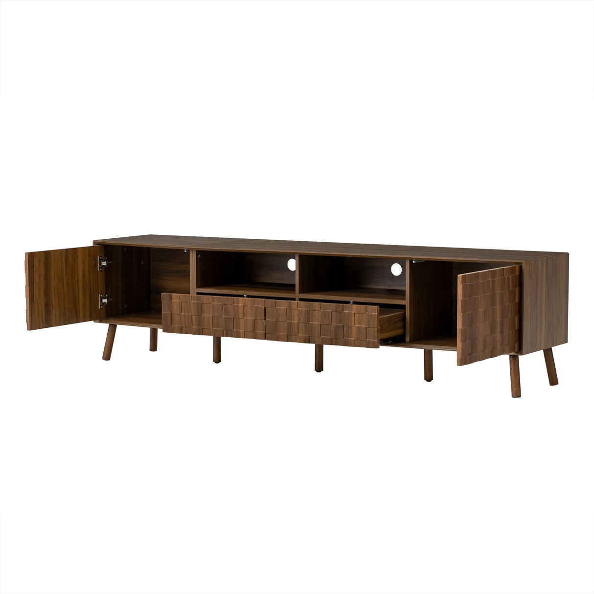 Modern Walnut 78-Inch TV Stand With Cable Management - Omega Lifestyles