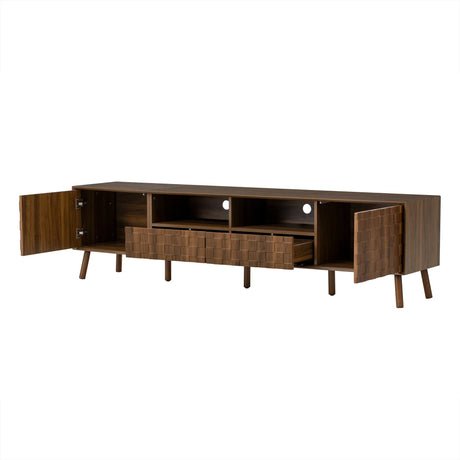 Modern Walnut 78-Inch TV Stand With Cable Management - Omega Lifestyles