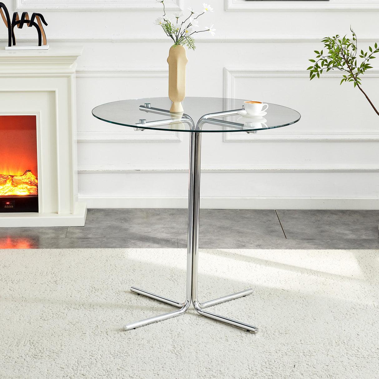 36-Inch Tempered Glass Round Bar Table With Chrome Base