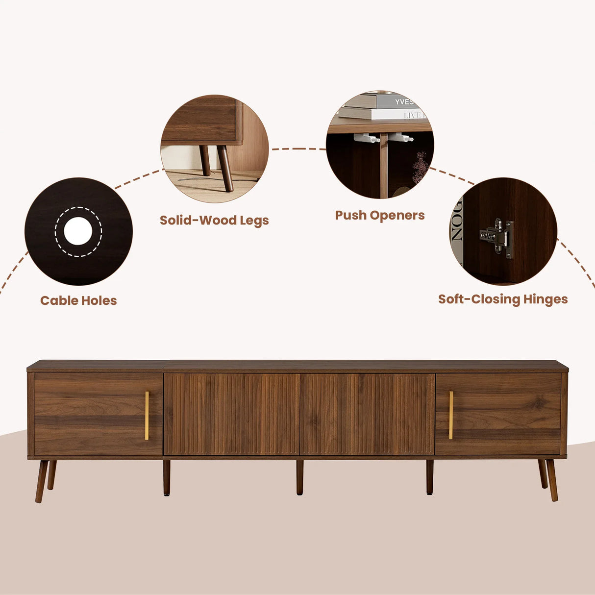 Modern Walnut Fluted Door 78-Inch TV Stand - Omega Lifestyles