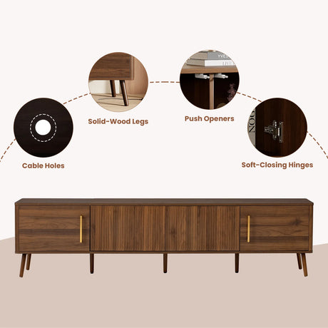 Modern Walnut Fluted Door 78-Inch TV Stand - Omega Lifestyles