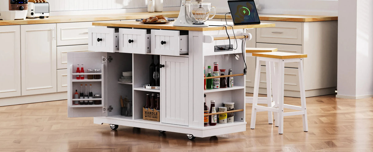 53-Inch Mobile Kitchen Island Set With Storage Drawers - Omega Lifestyles