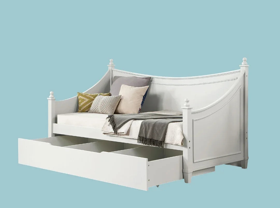 Transitional Solid Wood White Twin Daybed Frame Mattress Ready - Omega Lifestyles