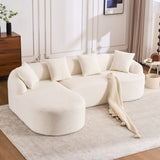 White Modular Chenille L-Shape Sectional Sofa With Chaise