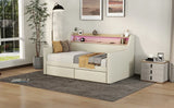 Twin PU Leather Daybed With Storage Drawers Charging Station - Omega Lifestyles