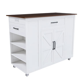 Rustic Mobile Kitchen Island With Storage And Power Outlet - Omega Lifestyles