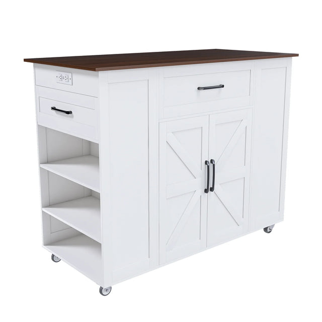 Rustic Mobile Kitchen Island With Storage And Power Outlet - Omega Lifestyles