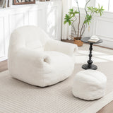 Faux Fur High Density Foam Bean Bag Chair With Footstool - Omega Lifestyles