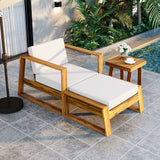 Acacia Wood Outdoor Lounge Chair Ottoman Set