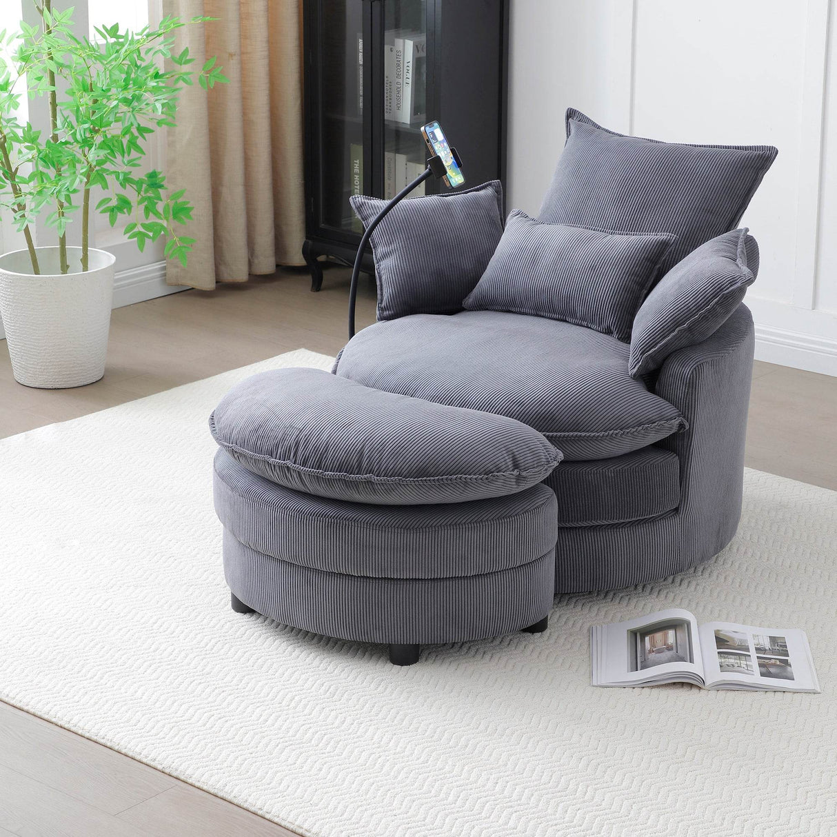 360-Degree Swivel Modern Soft Corduroy Barrel Chair - Omega Lifestyles
