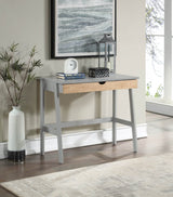Solid Wood Gray Storage Desk With Metal Drawer Glides