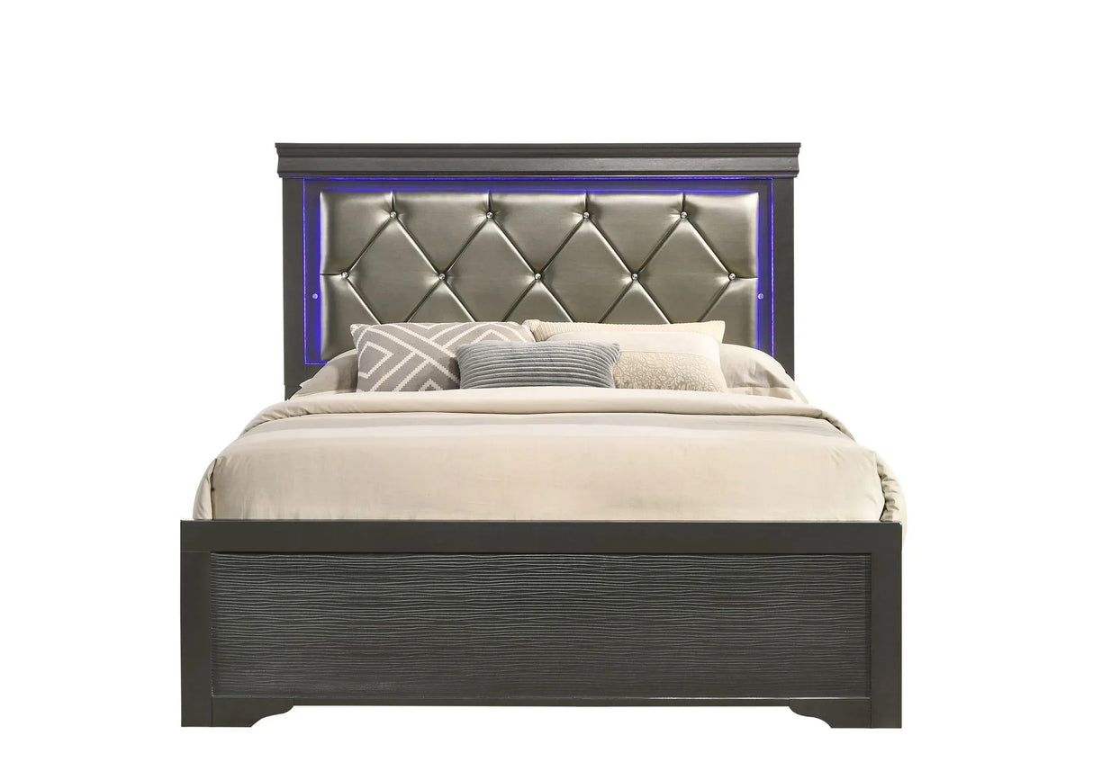 Modern Full Upholstered Wood Bed With LED Headboard - Omega Lifestyles