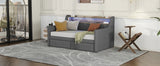 Twin Linen Upholstered Daybed With Storage Drawers Charging Station - Omega Lifestyles