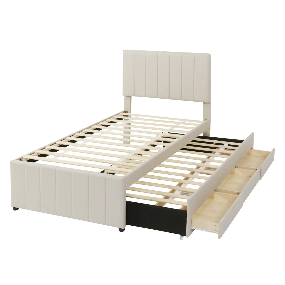 Twin Upholstered Platform Bed With Trundle And Drawers - Omega Lifestyles