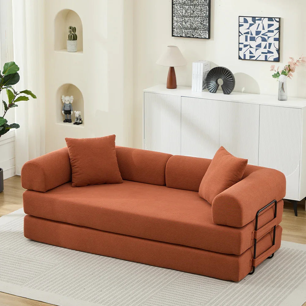 Corduroy Folding Sofa Bed With Foam Mattress And Pillows - Omega Lifestyles