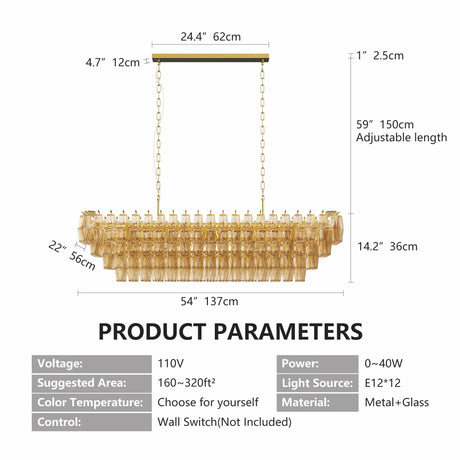 54-Inch Gold Smoke Glass 12-Light Modern Chandelier - Omega Lifestyles