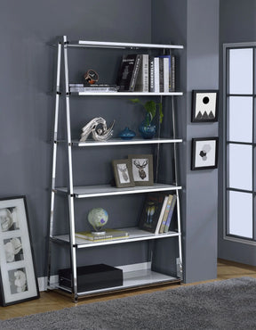 High Gloss Chrome Finish Synthetic Wood Bookshelf - Omega Lifestyles