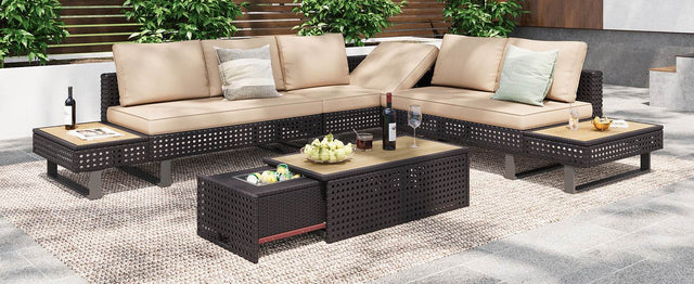 Diamond Weave Outdoor Sectional Furniture Set With Cushions - Omega Lifestyles
