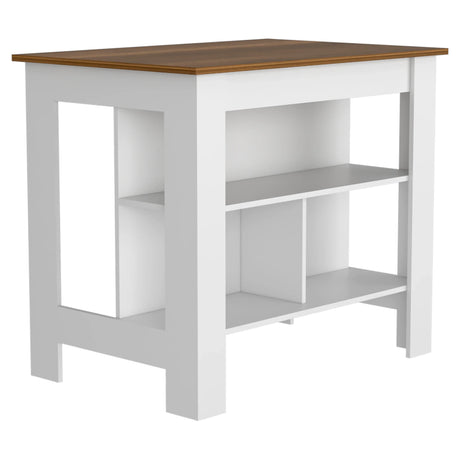 White Walnut Kitchen Island With Three Storage Shelves - Omega Lifestyles