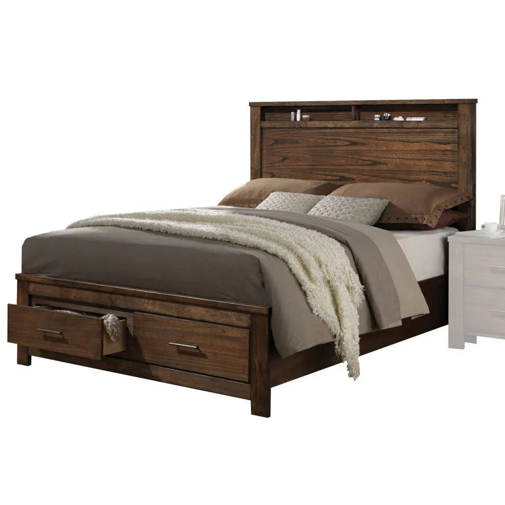 Oak Finish Panel Storage Bed Frame Queen - Omega Lifestyles