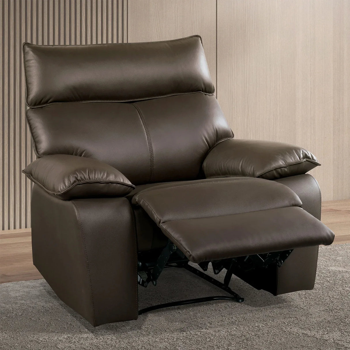 Contemporary Brown Leather Match Manual Recliner Chair - Omega Lifestyles