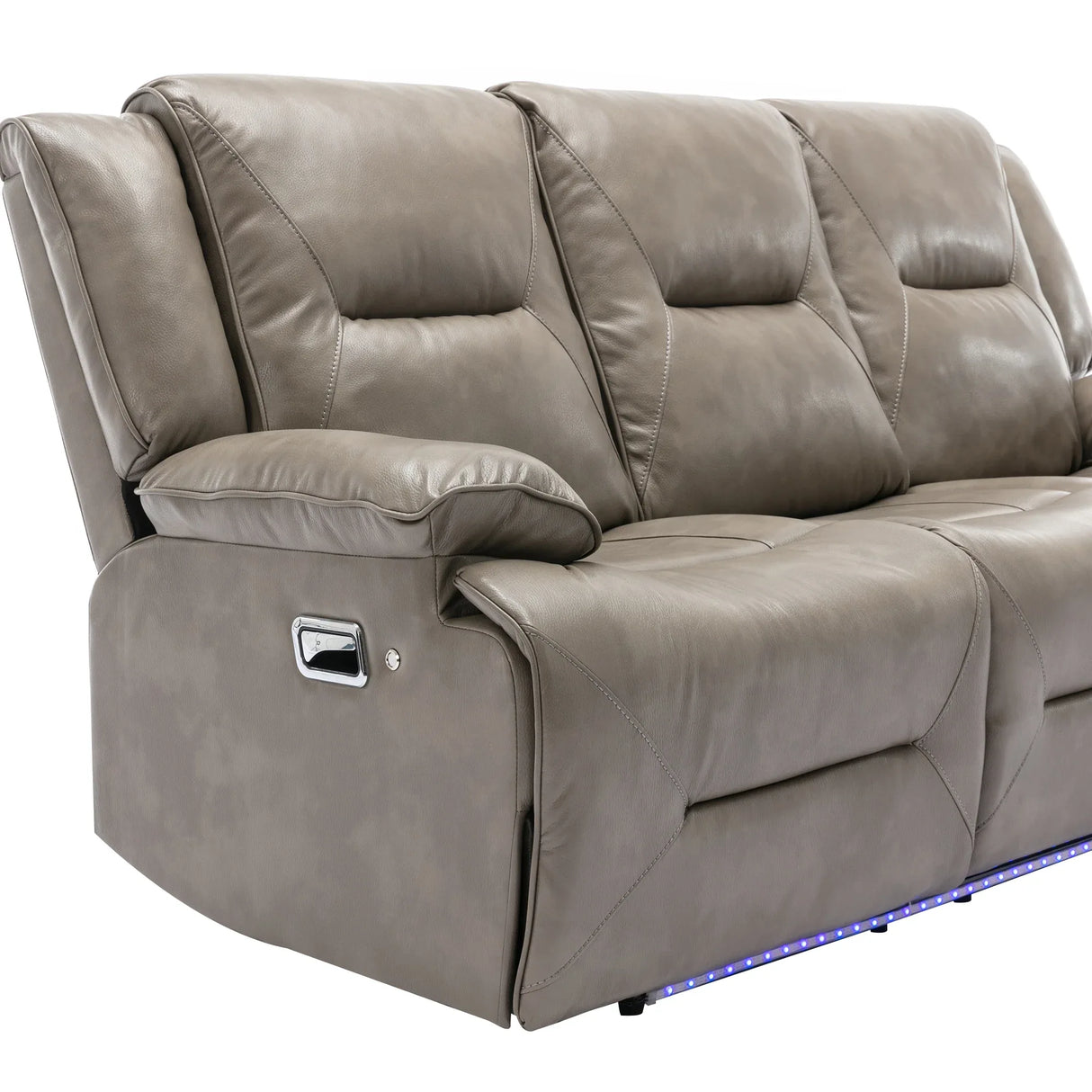 Modern 3-Seater Grey Leather Gel Recliner Chair With LED Light - Omega Lifestyles