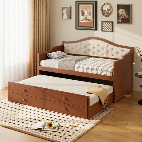 Twin Daybed With Trundle And Storage Drawers Walnut - Omega Lifestyles