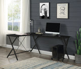 L-Shape Black Metal Synthetic Wood Computer Desk - Omega Lifestyles