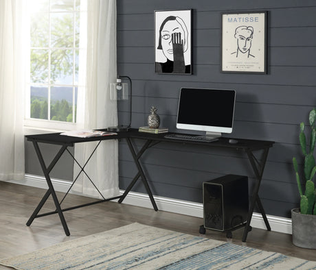 L-Shape Black Metal Synthetic Wood Computer Desk - Omega Lifestyles