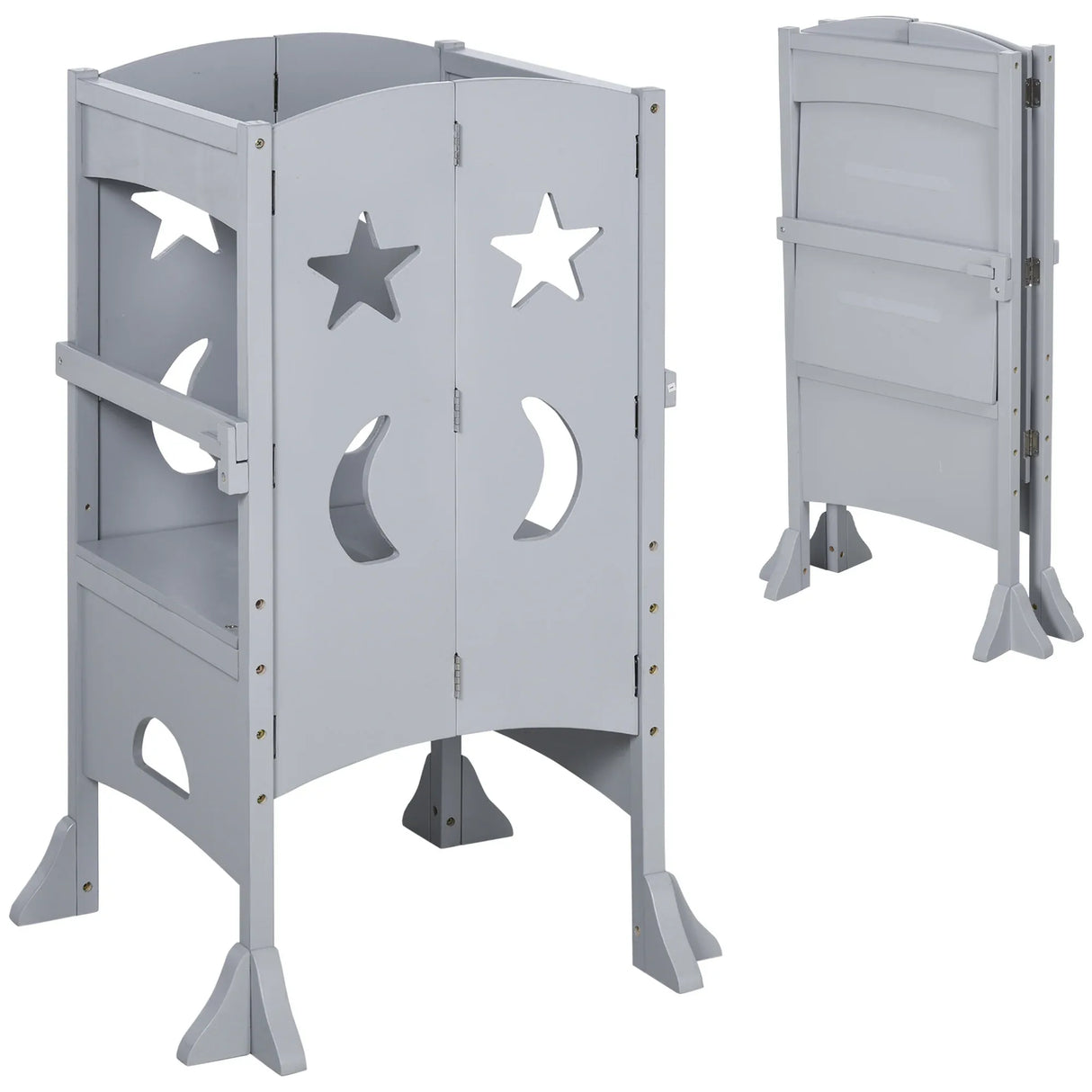 Foldable Wooden Kids Kitchen Step Stool With Safety Rail - Omega Lifestyles