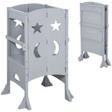 Foldable Wooden Kids Kitchen Step Stool With Safety Rail - Omega Lifestyles