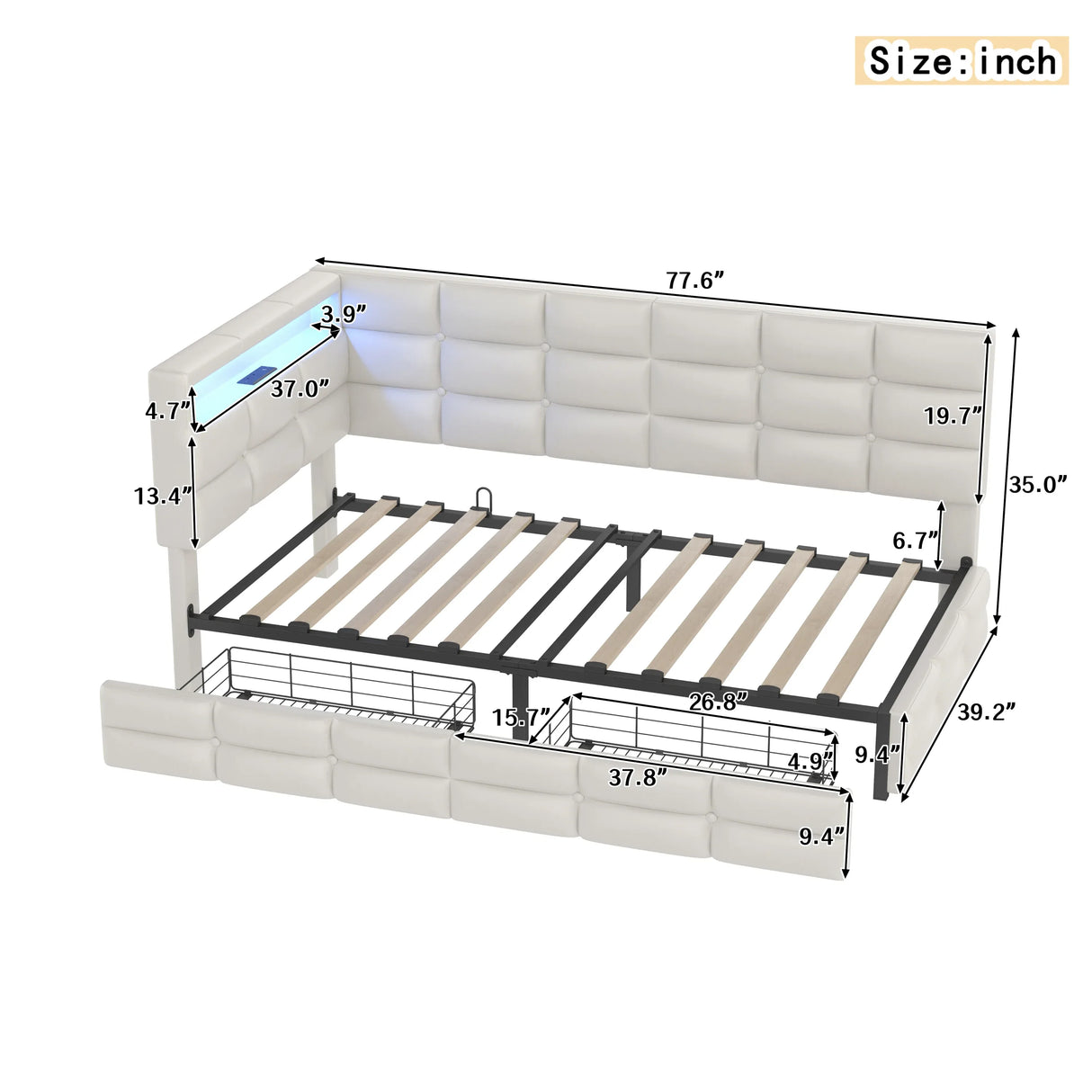 Upholstered Twin Daybed With Storage Drawers And Charging Station - Omega Lifestyles