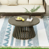 Outdoor Round Acacia Wood Patio Coffee Table Gray