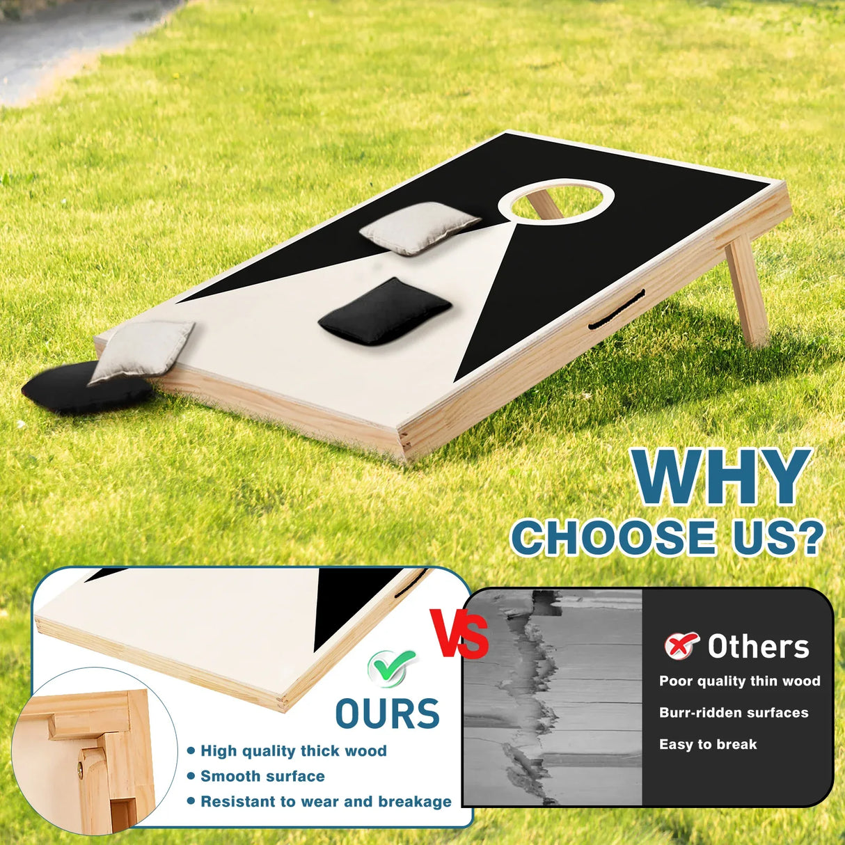 Solid Wood Tailgate Size Cornhole Set With Bean Bags - Omega Lifestyles
