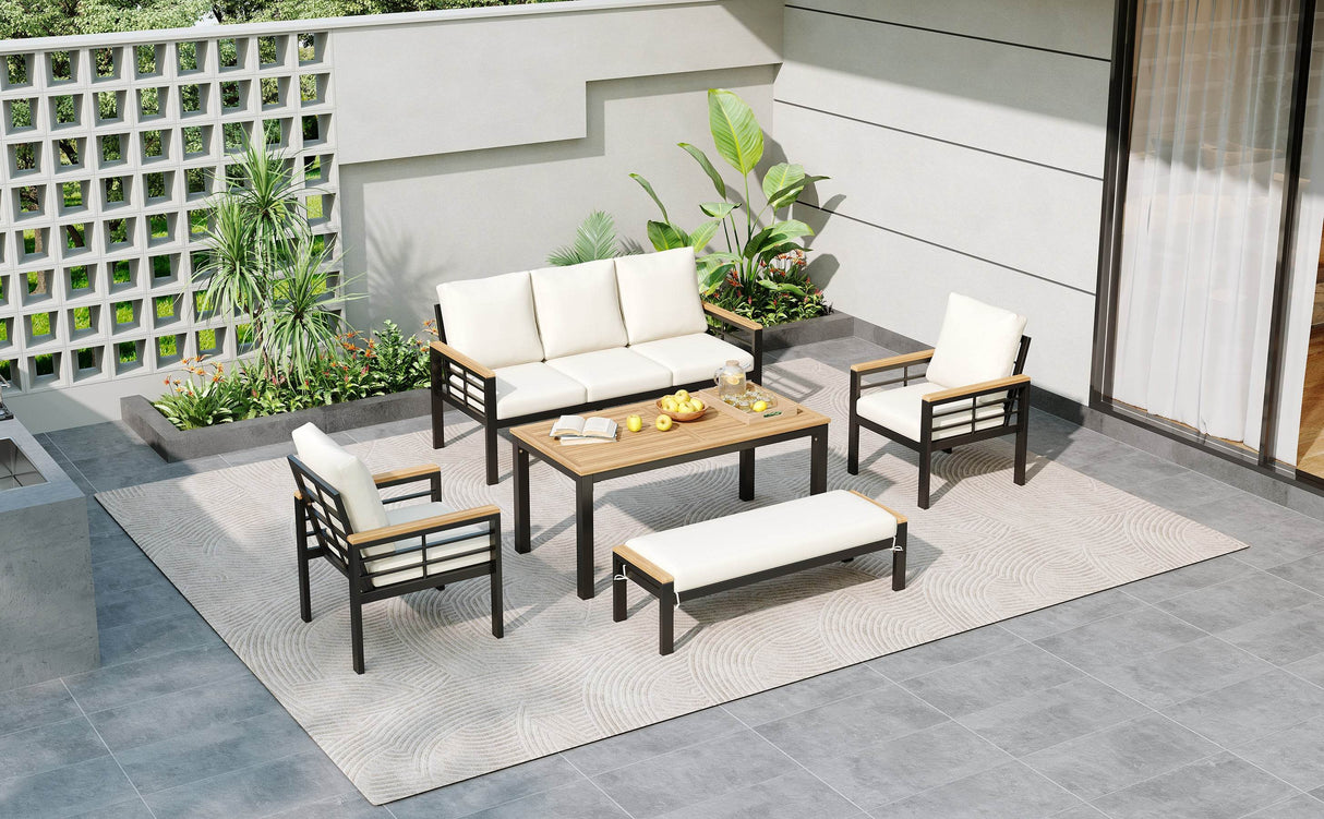 5-Piece Acacia Wood Iron Frame Patio Furniture Set - Omega Lifestyles
