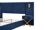 Queen Blue Velvet Wingback Upholstered Platform Bed Frame - Omega Lifestyles