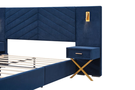 Queen Blue Velvet Wingback Upholstered Platform Bed Frame - Omega Lifestyles