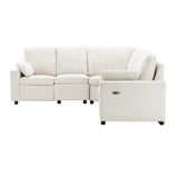 Beige Linen Fabric Power Recliner Sectional Sofa With USB Ports - Omega Lifestyles