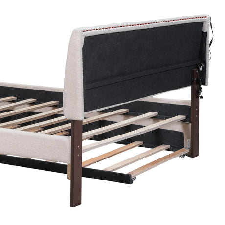 Queen Teddy Fleece Upholstered Platform Bed With Trundle - Omega Lifestyles