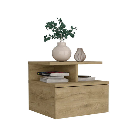 Modern Wall-Mounted Floating Nightstand With Drawer and Shelf - Omega Lifestyles