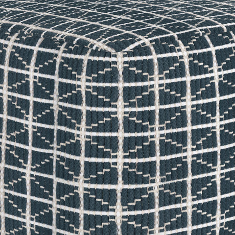 Hand Woven Blue White Fabric Square Pouf Stool - Omega Lifestyles