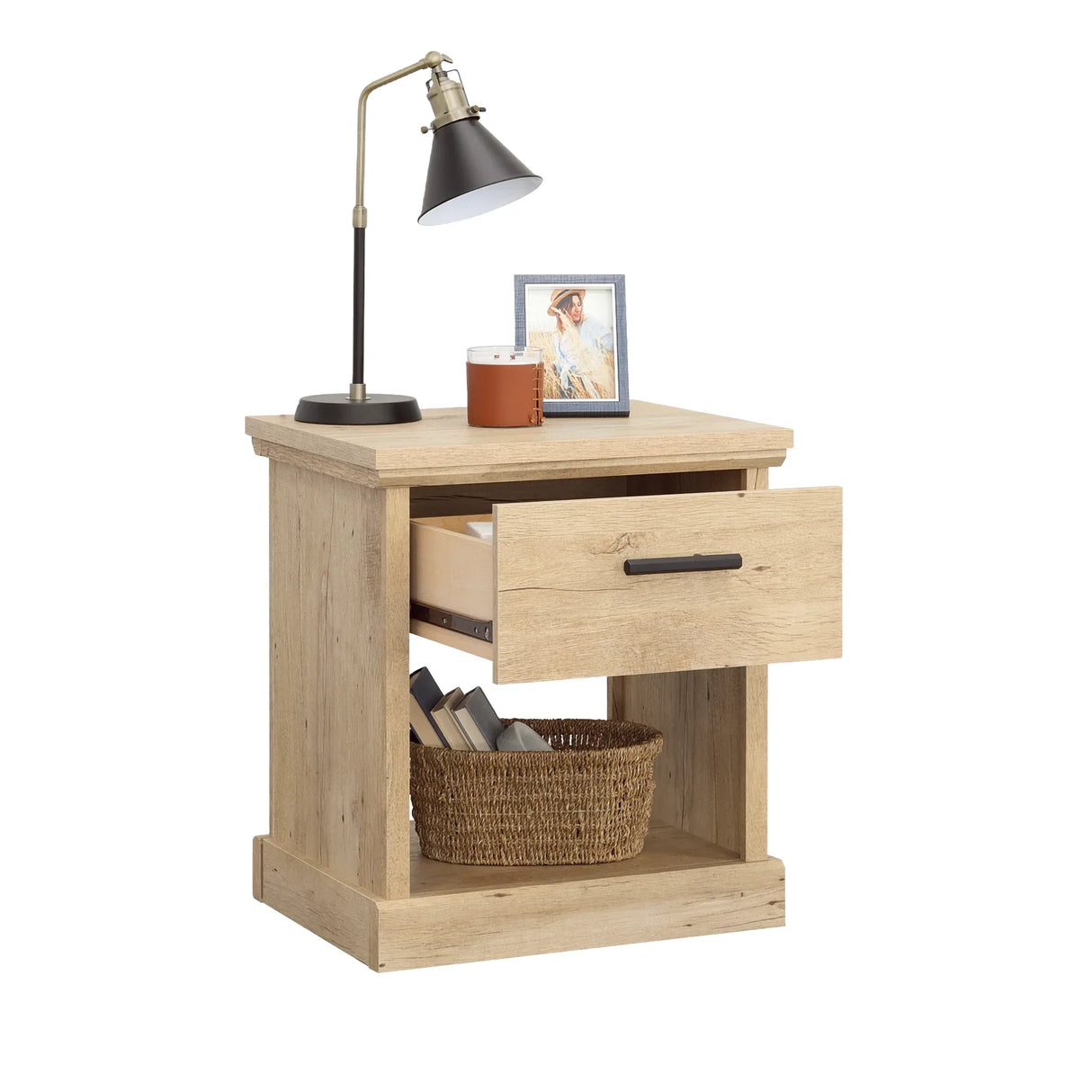 Brown Engineered Wood Farmhouse Modern Night Stand With Drawer - Omega Lifestyles