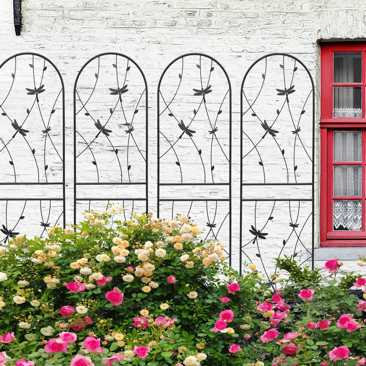 4-Pack Black Iron Garden Trellis For Climbing Plants