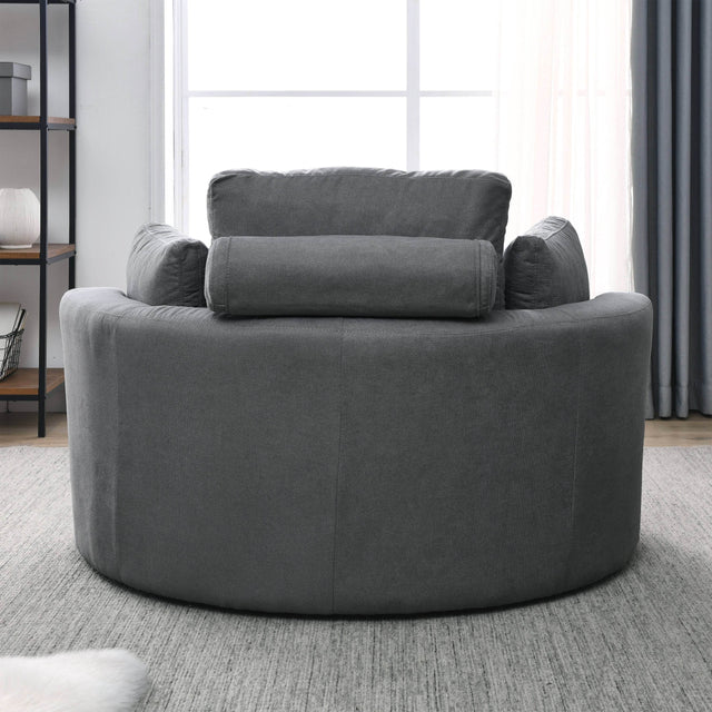 Modern Dark Grey Swivel Fabric Lounge Chair with Ottoman - Omega Lifestyles