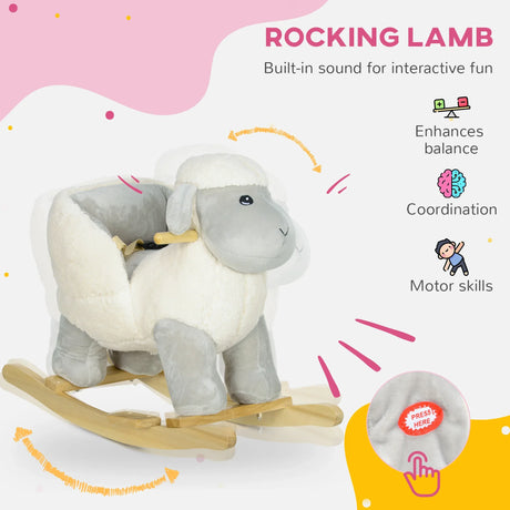 Plush Lamb Toddler Rocking Horse With Safety Belt - Omega Lifestyles