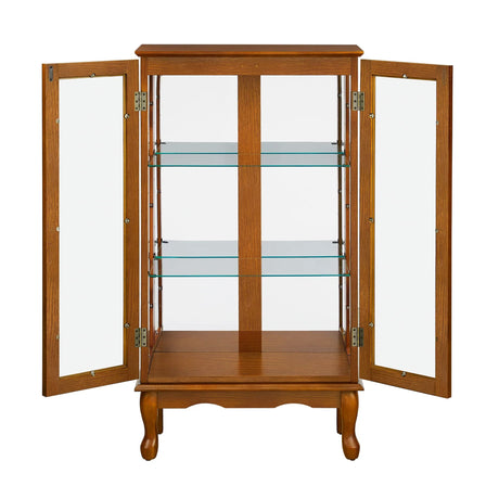 Lighted Oak Curio Cabinet With Adjustable Tempered Glass Shelves - Omega Lifestyles
