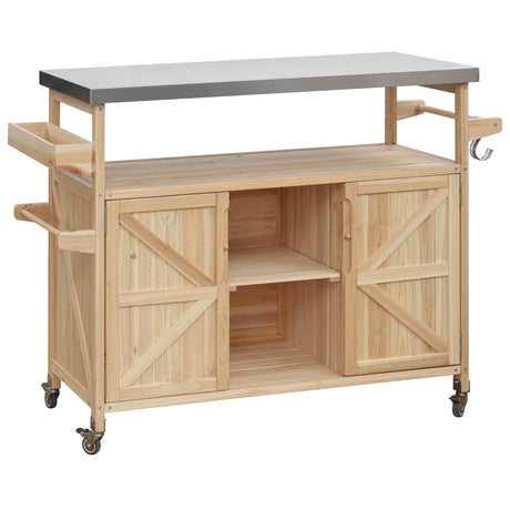 Farmhouse Solid Fir Wood Outdoor Kitchen Island Cart - Omega Lifestyles