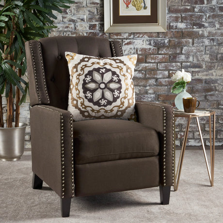 Coffee Fabric Push Back Recliner Chair With Birch Wood Legs - Omega Lifestyles