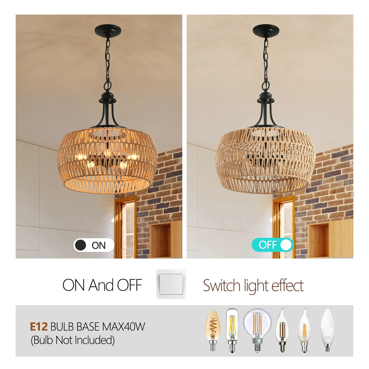 Boho Hemp Rope Hand-Woven Pendant Light - Omega Lifestyles