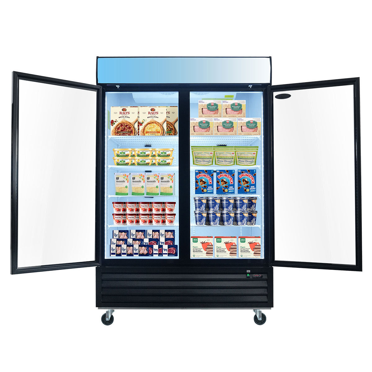 Commercial Glass Door Upright Freezer With LED Lighting